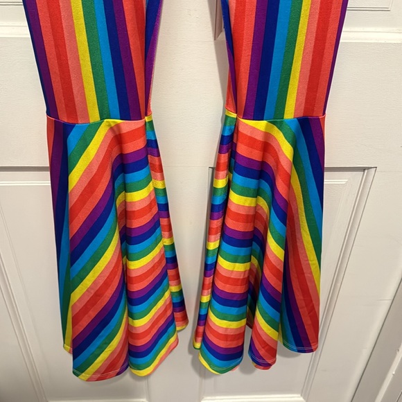 Peridot Clothing Rainbow Raver Clown Girl Pride Spandex Bellbottom Pants Size M - Picture 3 of 6